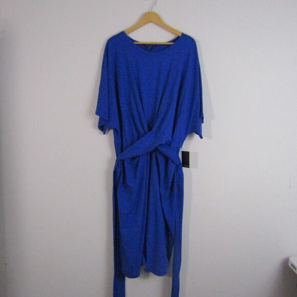 Eloquii Dress 26 Cobalt Blue Cross Front Flutter Sleeve Waist Tie Career Casual - Picture 2 of 12